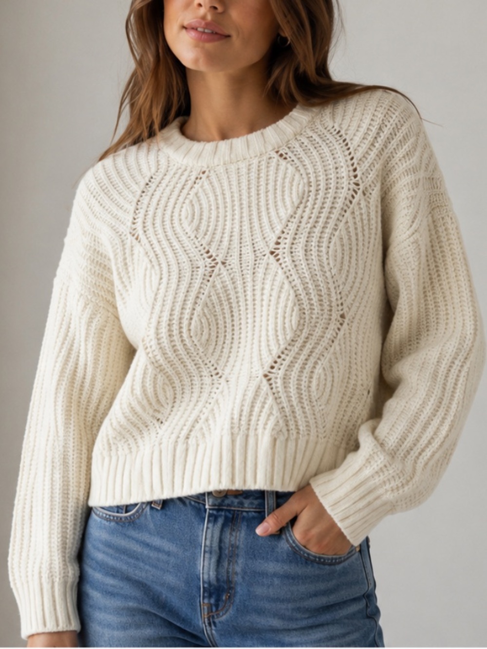 Madewell Everett Rib-Play Pullover Knit Sweater Wool Alpaca Cream Medium